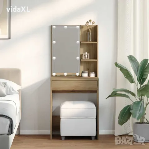 vidaXL Тоалетка с LED, дъб артизан, 60x40x140 см, снимка 4 - Тоалетки - 56148315
