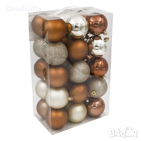 30 броя Комплект коледни топки, Шампанско Бронз, 7см