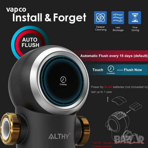 Самопочистващ филтър за водопровод ALTHY AUTO1, снимка 2 - ВИК - 51463131