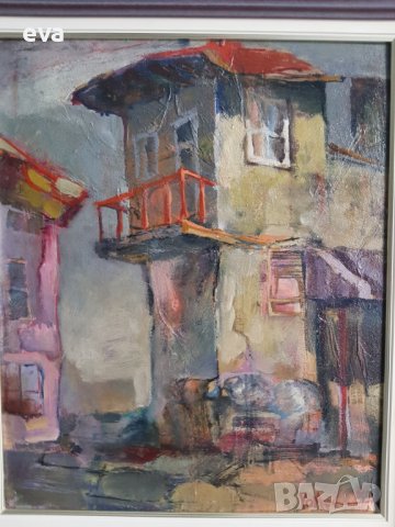 Росен Марковски Къща 1988г. пейзаж ранна маслена картина   , снимка 3 - Картини - 38533357