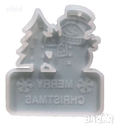 Снежен човек и елха с табела merry christmas Коледен силиконов молд форма фондан гипс шоколад смола , снимка 2 - Форми - 38088839