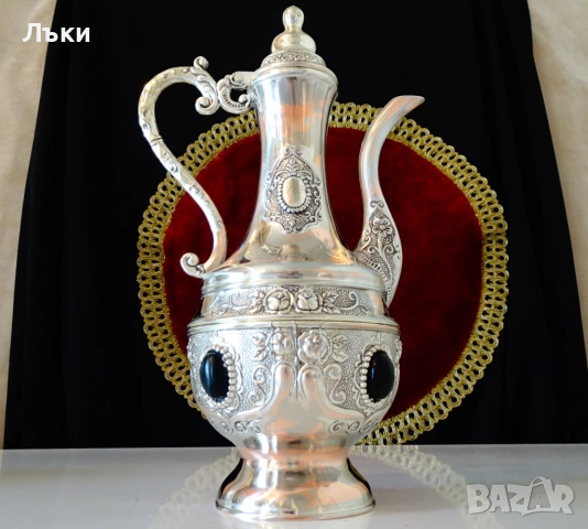 Посребрена медна кана за кафе,вино,рози,оникс. 