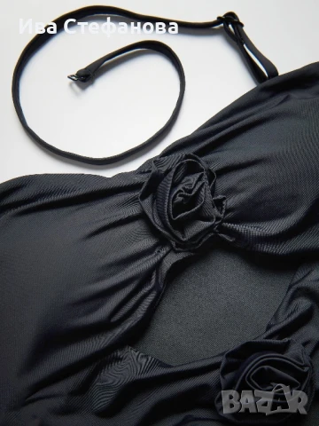 Нов черен луксозен класически бански висока талия 3 Д рози , снимка 2 - Бански костюми - 50540553