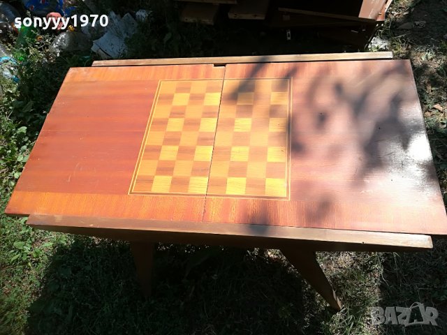 УНИКАТ-ФУРНИР-антика-стара маса табла и шах-90х60х50см-сгъната, снимка 3 - Колекции - 30028351