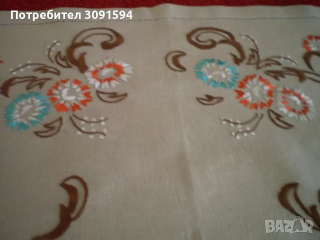 Винтидж ленена ретро покривка за маса с бродирани  цветя, снимка 6 - Покривки за маси - 49563129
