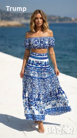 - 40 % дамски ефектен комплект от дълга пола и топ в стила на Dolce &Gabbana , снимка 2 - Комплекти - 55823491