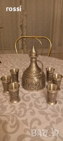 Немски сервиз от калай за ракия, греяна ракия, шотове. Неизползван., снимка 3 - Антикварни и старинни предмети - 56226943