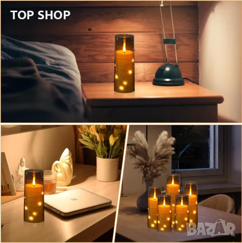 Szycdkj 5 бр. Безпламъчни LED свещи, работещи с батерии, с дистанционно управление, за декор, сиво, снимка 3 - Декорация за дома - 49333235