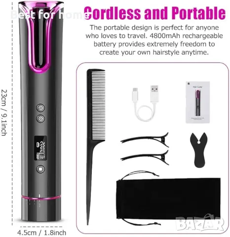  Акумулаторна автоматична маша за коса THCL с 6 температурни таймера, , снимка 5 - Маши за коса - 49825618