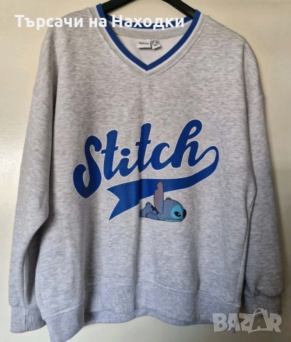 Дамски пуловер Stitch heather Grey L Large Disney джъмпър