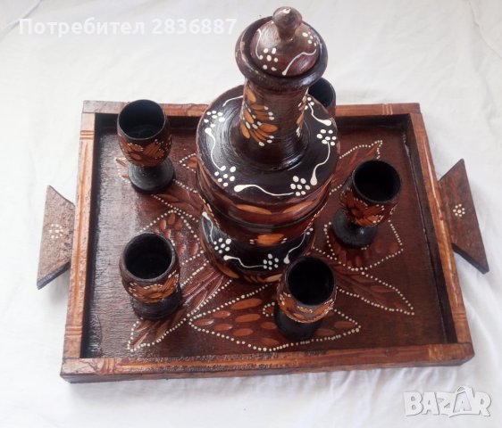 Дървен декоративен комплект за пиене, изкуство от Източна Европа, снимка 2 - Други - 37195386