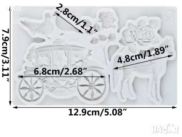 Кон каляска гълъби гълъб роза силиконов молд форма фондан декор, снимка 2 - Форми - 51582259