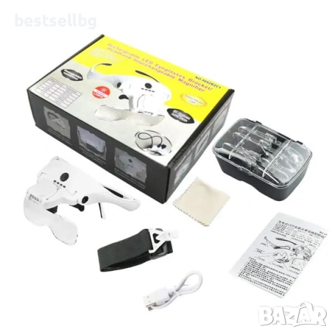 Професионална акумулаторна лупа за глава с LED осветление 5 лещи за четене шиене бродиране гоблени, снимка 14 - Други инструменти - 54110062