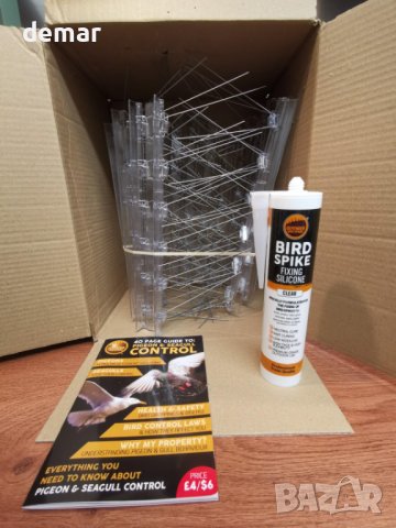 Defender Bird Spikes Ленти със шипове за покрив 5 метра, 15 ленти по 34 см, включва фиксиращ силикон, снимка 11 - Други стоки за дома - 44436445