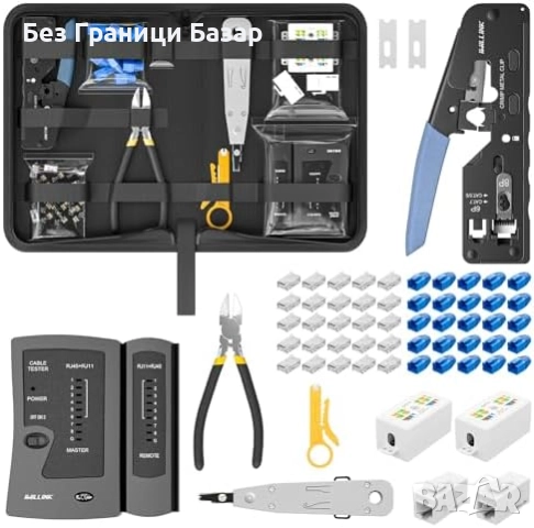 Нов Комплект RJ45 кримпер с тестер, Cat6/Cat6a конектори и куплери