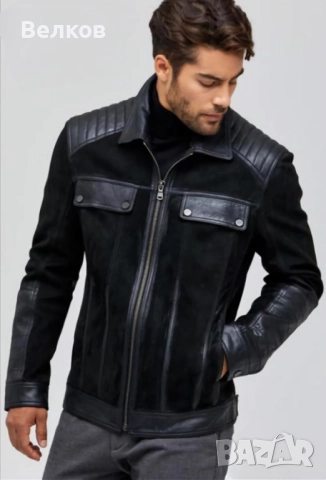 Мъжко кожено яке от велур и естествена кожа – размер L - цена 250 евро, снимка 11 - Якета - 52433533