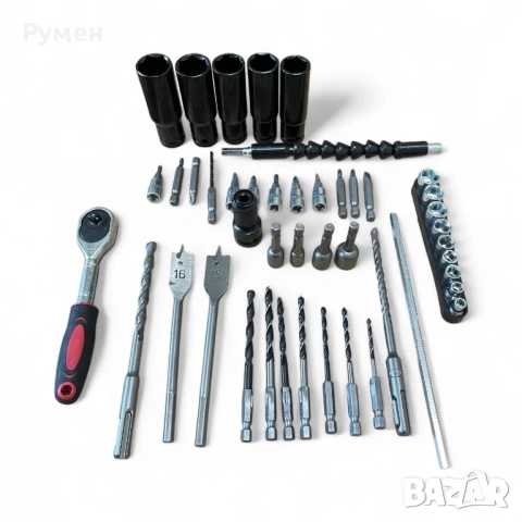 КОМПЛЕКТ 7 В 1 ОТ АКУМУЛАТОРЕН ПЕРФОРАТОР, ВИНТОВЕРТ, ГАЙКОВЕРТ, ЪГЛОШЛАЙФ, САБЛЕН ТРИОН , РЕЗАЧКА С, снимка 13 - Куфари с инструменти - 53107763