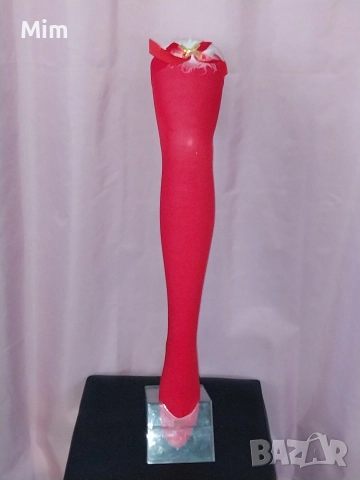 Червени дамски чорапи с пандела , снимка 2 - Бельо - 52825010