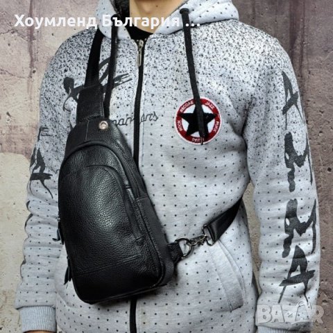Кожена мъжка чанта за през рамо с два джоба и дупка за слушалки, снимка 2 - Чанти - 29402755