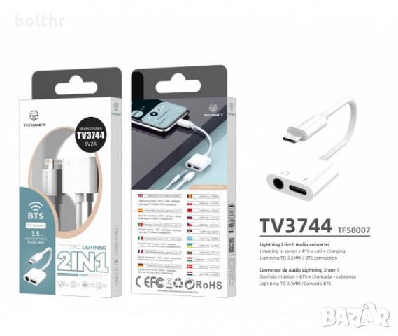 Преходник за iPhone Lighting към 3.5 мм Techancy TV3744, снимка 2 - Аксесоари за Apple - 31704006