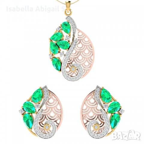 Обици и гердан комплект, мед, цирконии и кристали, снимка 5 - Обеци - 31426326