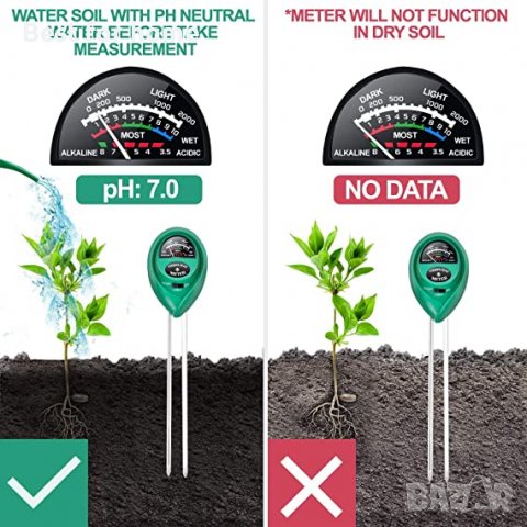 Устройство на контрол на почвата, осветеността и влагата в градината iPower 3-in-1 Soil Test, снимка 10 - Градинска техника - 37819850