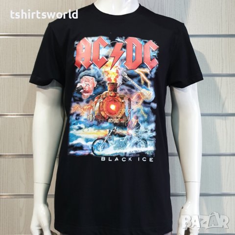 Нова мъжка тениска с дигитален печат на музикалната група AC/DC - Black Ice с Влак