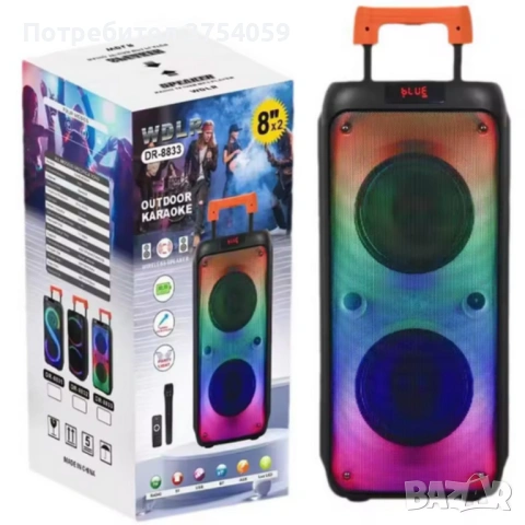 Преносима тонколона с микрофон и дистанционно управление, 40W мощност, Bluetooth, USB/SD и LED , снимка 6 - Тонколони - 53192843