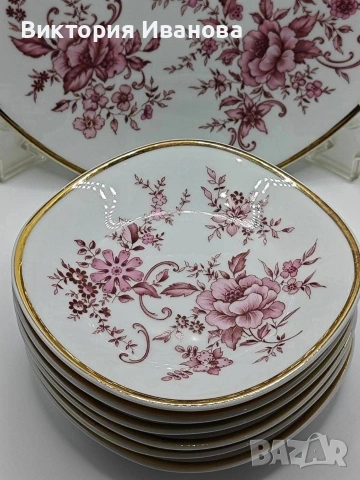 Комплект плато и 6 десертни чинии, снимка 2 - Антикварни и старинни предмети - 54195912