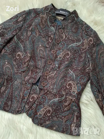 УНИКАЛНО сако в пейсли кафяв-петролио цветове принт М/Л размер , снимка 2 - Сака - 47332020