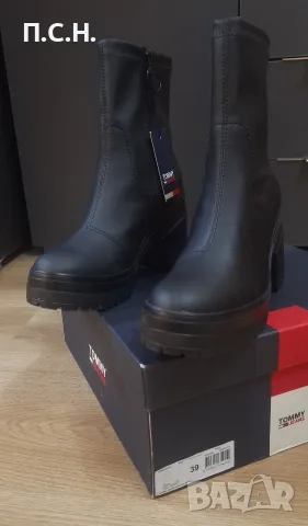 Tommy Hilfiger нови черни боти на ток, снимка 3 - Дамски боти - 56197689