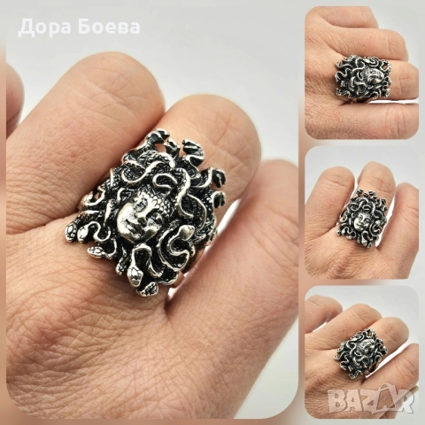 Сребърен пръстен: "Горгона", снимка 4 - Пръстени - 52448284