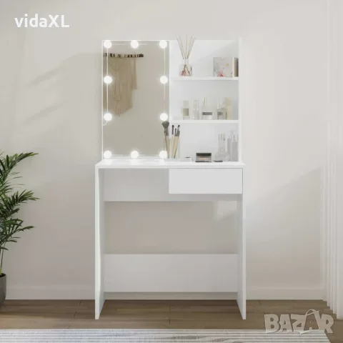 vidaXL Тоалетка с LED, бяла, 74,5x40x141 см(SKU: 808801), снимка 2 - Тоалетки - 56129272