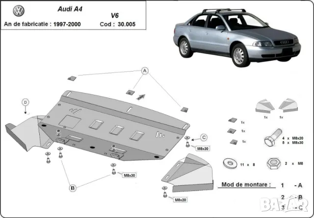 Метална кора под двигател Audi A4 B5 1994г – 2001г 6-цилиндъра