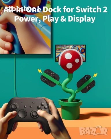 Докинг станция и зарядно за Joy-Con за Switch POWKONG Plantdock 2 Piranha, снимка 4 - Nintendo конзоли - 54229396