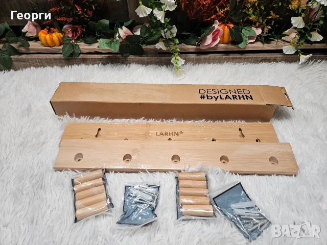Нов Комплект Стенни Закачалки от Бамбук LARHN (2 броя, 10 куки)