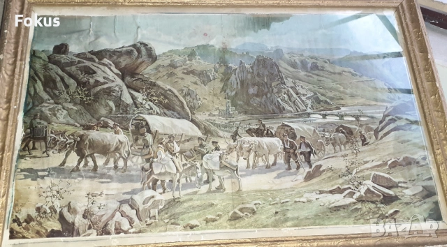 Стара военна цветна литография - с рамка, снимка 2 - Антикварни и старинни предмети - 53287470