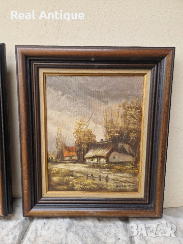 Прекрасен антикварен лот от 3 авторска картини масло върху платно , снимка 5 - Картини - 54214591