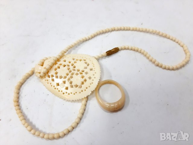 Комплект колие / огърлица и пръстен от слонова кост(6.3), снимка 6 - Бижутерийни комплекти - 37273941