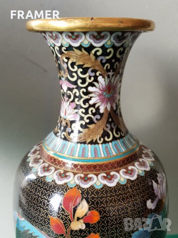 Прекрасна 19ти век Китайска Емайл Клазоне бронзова ваза, снимка 10 - Вази - 31459982