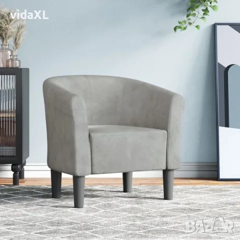vidaXL Объл фотьойл, светлосив, кадифе(SKU: 356441), снимка 2 - Секции и витрини - 56040309