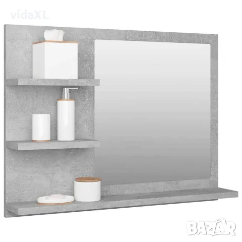 vidaXL Огледало за баня, бетонно сиво, 60x10,5x45 см, инженерно дърво, снимка 3 - Огледала - 56147847