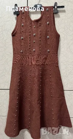 Кафява рокля от плетиво - S/M, снимка 4 - Рокли - 48687461