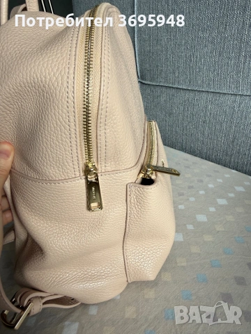 Кожена раница Zarena в цвят пудра, снимка 5 - Раници - 53845806