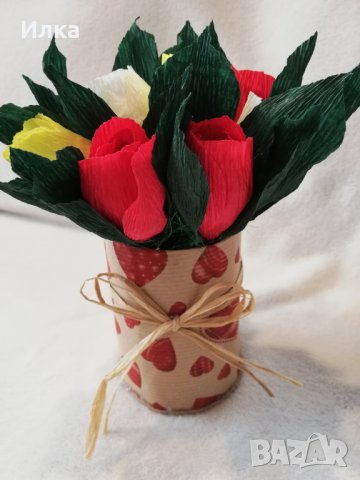 Изработвам цветя от креп хартия. , снимка 6 - Декорация за дома - 21557737