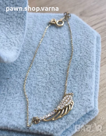 Златна гривна с фианити – проба 585, маркирана, снимка 4 - Гривни - 50819599