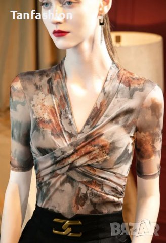 Уникална дамска блуза с 3/4 ръкав, снимка 3 - Ризи - 39354616