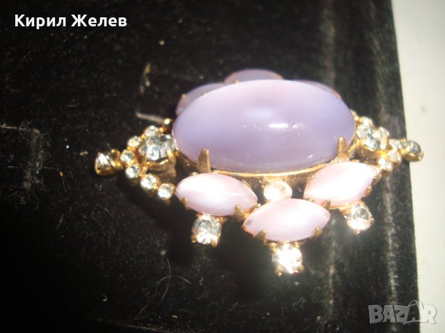 СКЪПОЦЕННА СТАРИННА БРОШКА с БОХЕМСКИ КРИСТАЛ и БЛАГОРОДНИ КАМЪНИ КОТЕШКО ОКО ЕФЕКТ и ПОЗЛАТА 14949, снимка 12 - Антикварни и старинни предмети - 30701248