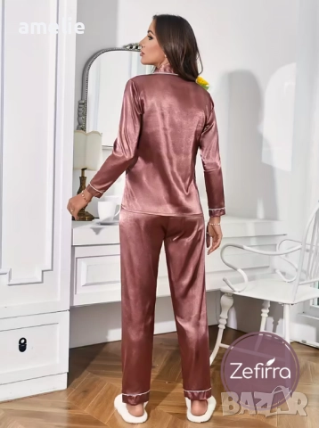 Дамски сатенени пижами в различни разцветки Amelie Zefirra, с дълъг ръкав. , снимка 4 - Пижами - 52681414