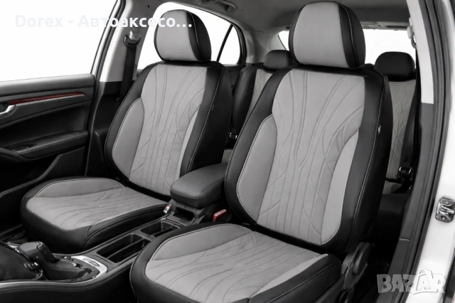 Комплект луксозна универсална тапицерия еко кожа в черно-сиво